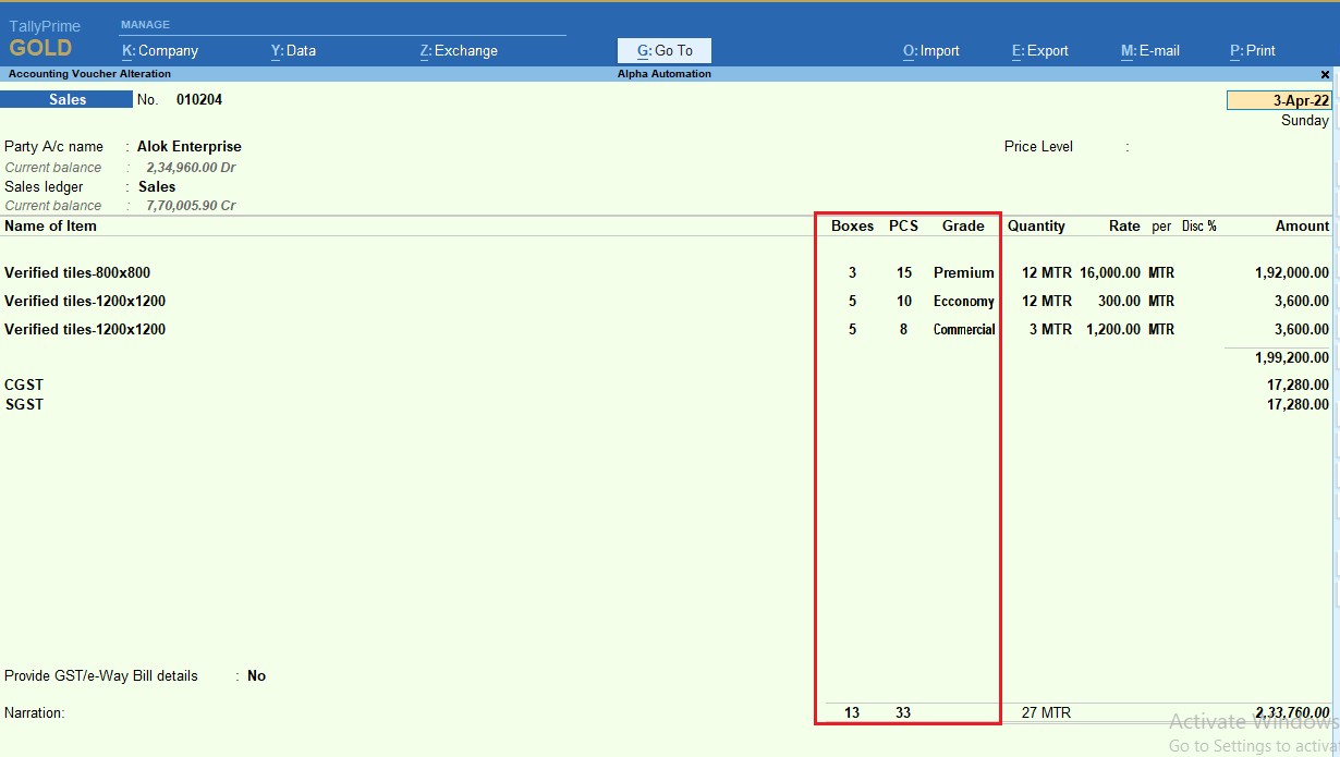 Dynamic New Column Addition for Stock Item in Voucher Entry